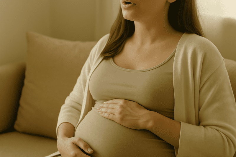 Schwangere Frau praktiziert bewusste Atmung zur Entspannung – Stress in der Schwangerschaft reduzieren